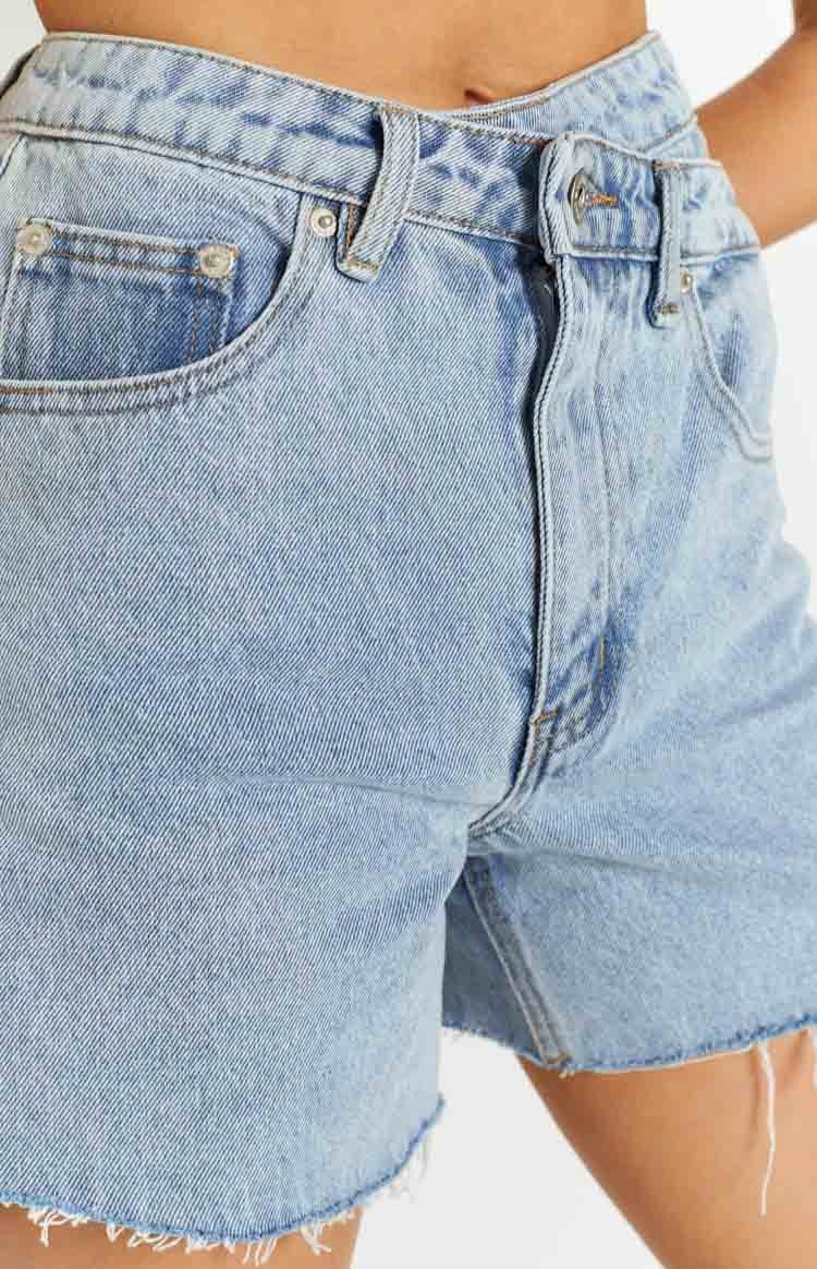 Sundae Blue Denim Asymmetric Shorts-Vavasi.All Rights Reserved.