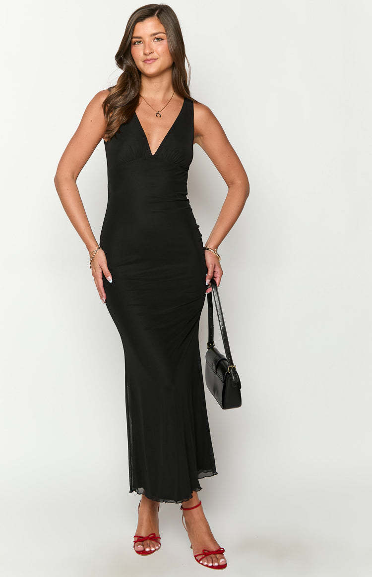 Sunflower Black Mesh Maxi Dress-Vavasi.All Rights Reserved.