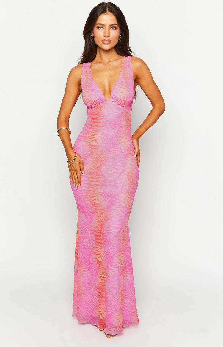 Sunflower Pink Sunset Tiger Print Maxi Dress-Vavasi.All Rights Reserved.