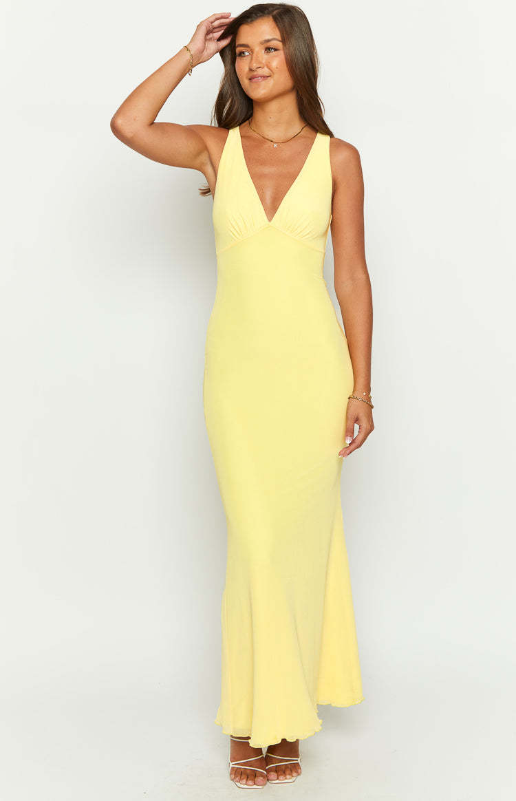 Sunflower Yellow Mesh Maxi Dress-Vavasi.All Rights Reserved.