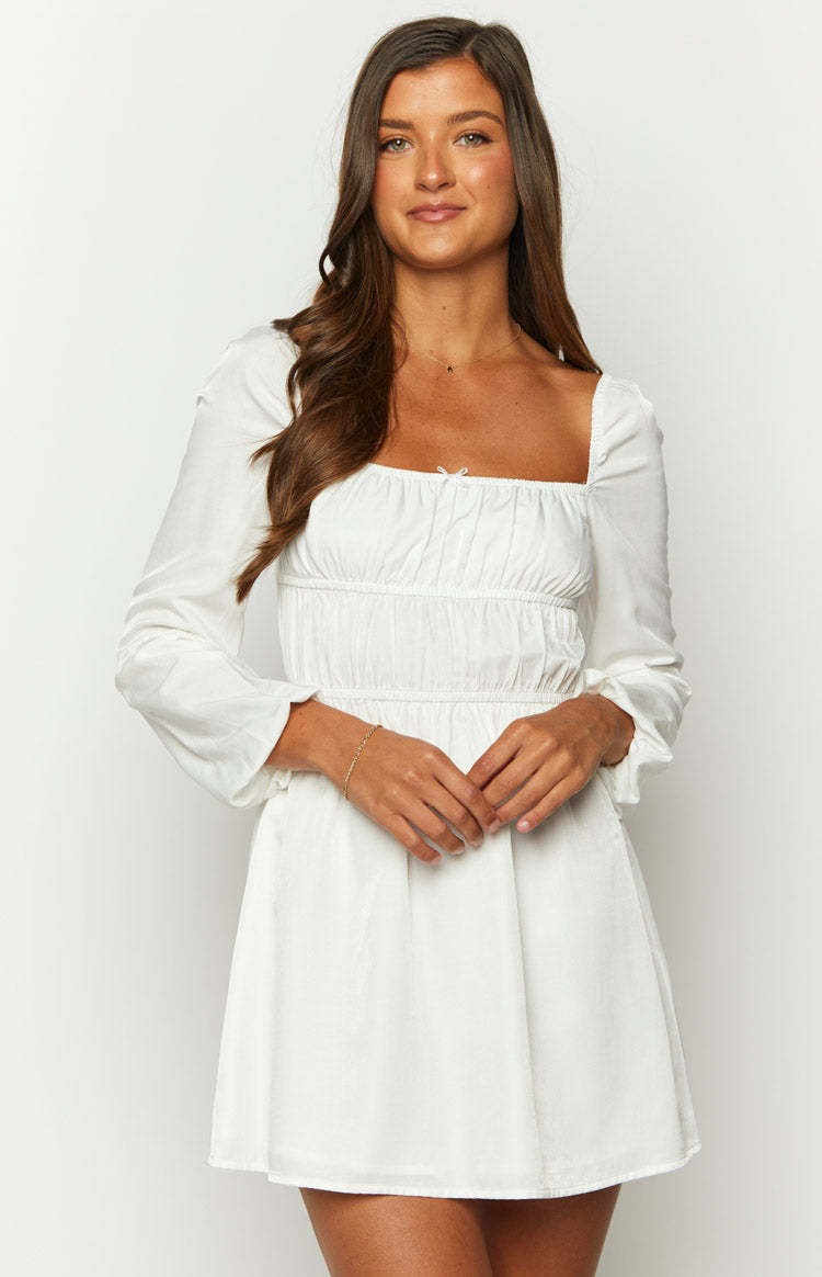 Sunnie White Long Sleeve Mini Dress-Vavasi.All Rights Reserved.