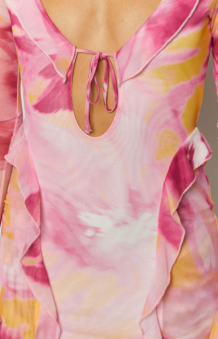 Surround Sound Pink Floral Mesh Long Sleeve Mini Dress-Vavasi.All Rights Reserved.