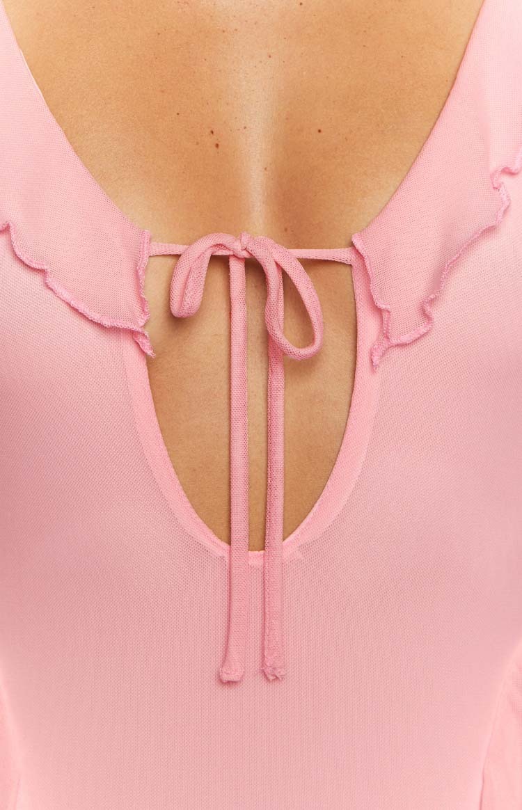 Surround Sound Pink Mesh Long Sleeve Mini Dress-Vavasi.All Rights Reserved.