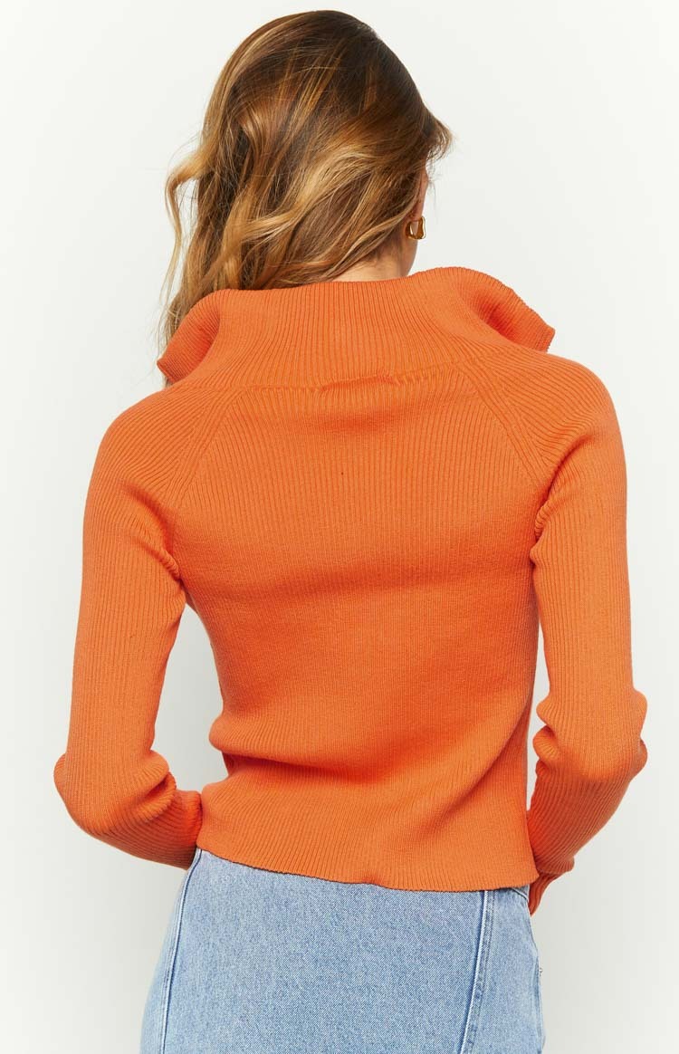 Tahni Orange Zip Up Knit Jacket-Vavasi.All Rights Reserved.