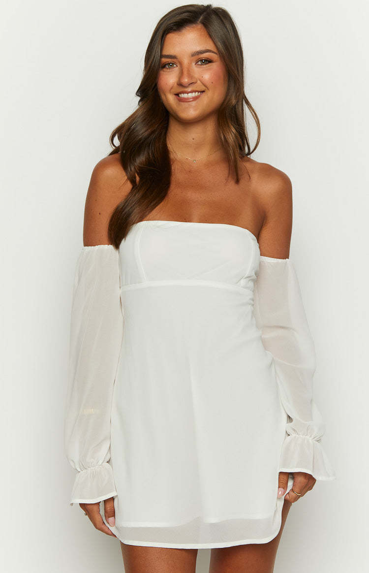 Tallure White Long Sleeve Mini Dress-Vavasi.All Rights Reserved.