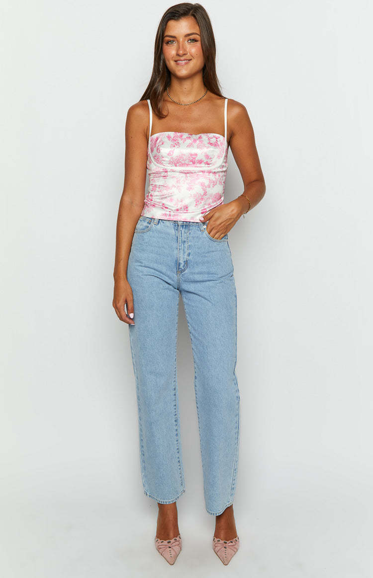 Tamra Pink Printed Low Back Top-Vavasi.All Rights Reserved.