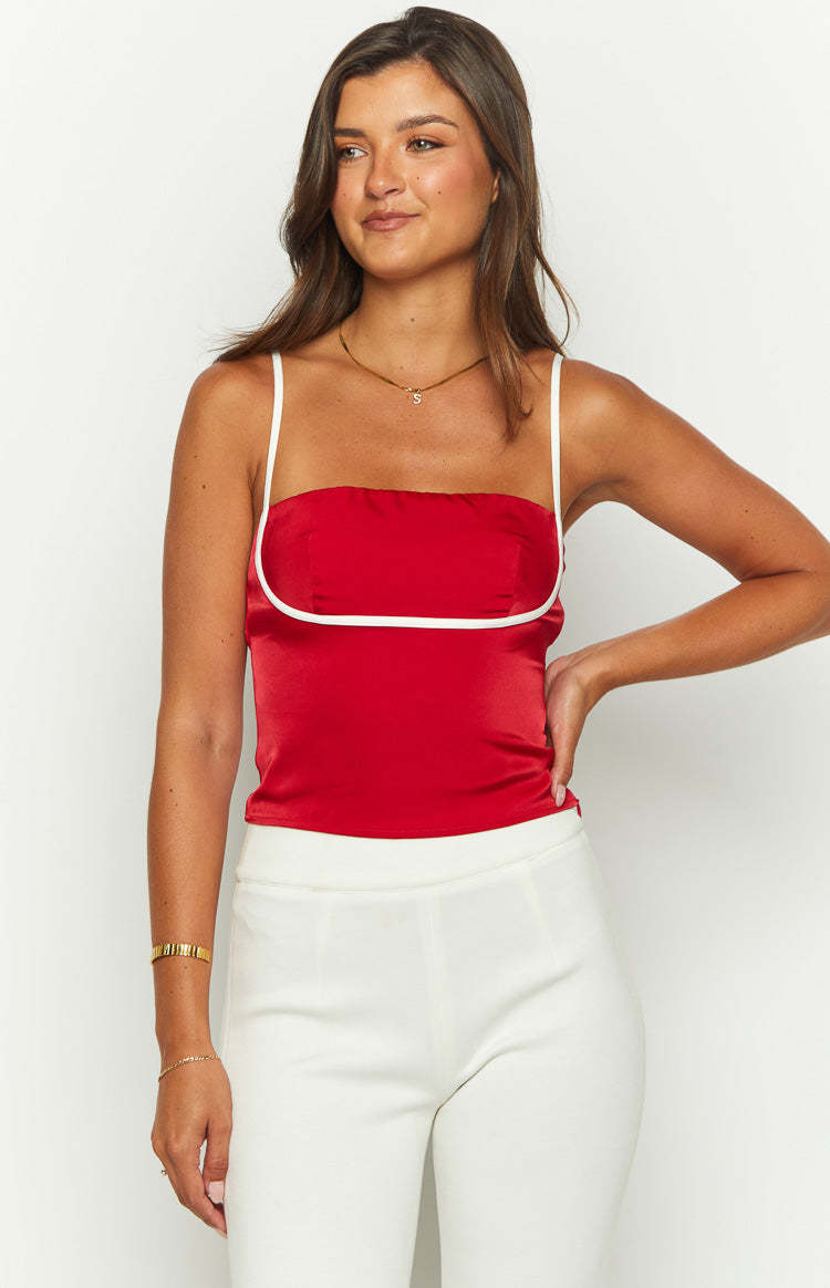 Tamra Red Low Back Top-Vavasi.All Rights Reserved.