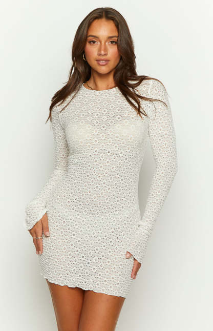 Taphy White Long Sleeve Mini Dress-Vavasi.All Rights Reserved.