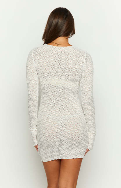Taphy White Long Sleeve Mini Dress-Vavasi.All Rights Reserved.