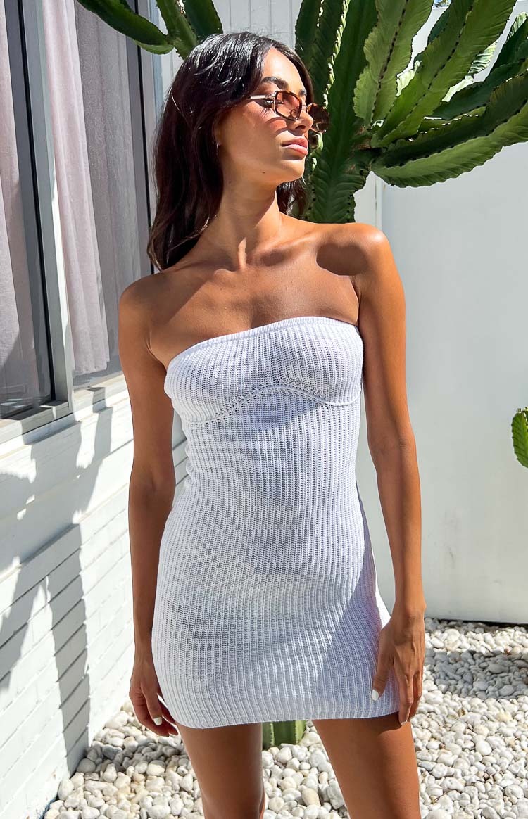 Tasnia White Mini Knit Strapless Dress-Vavasi.All Rights Reserved.