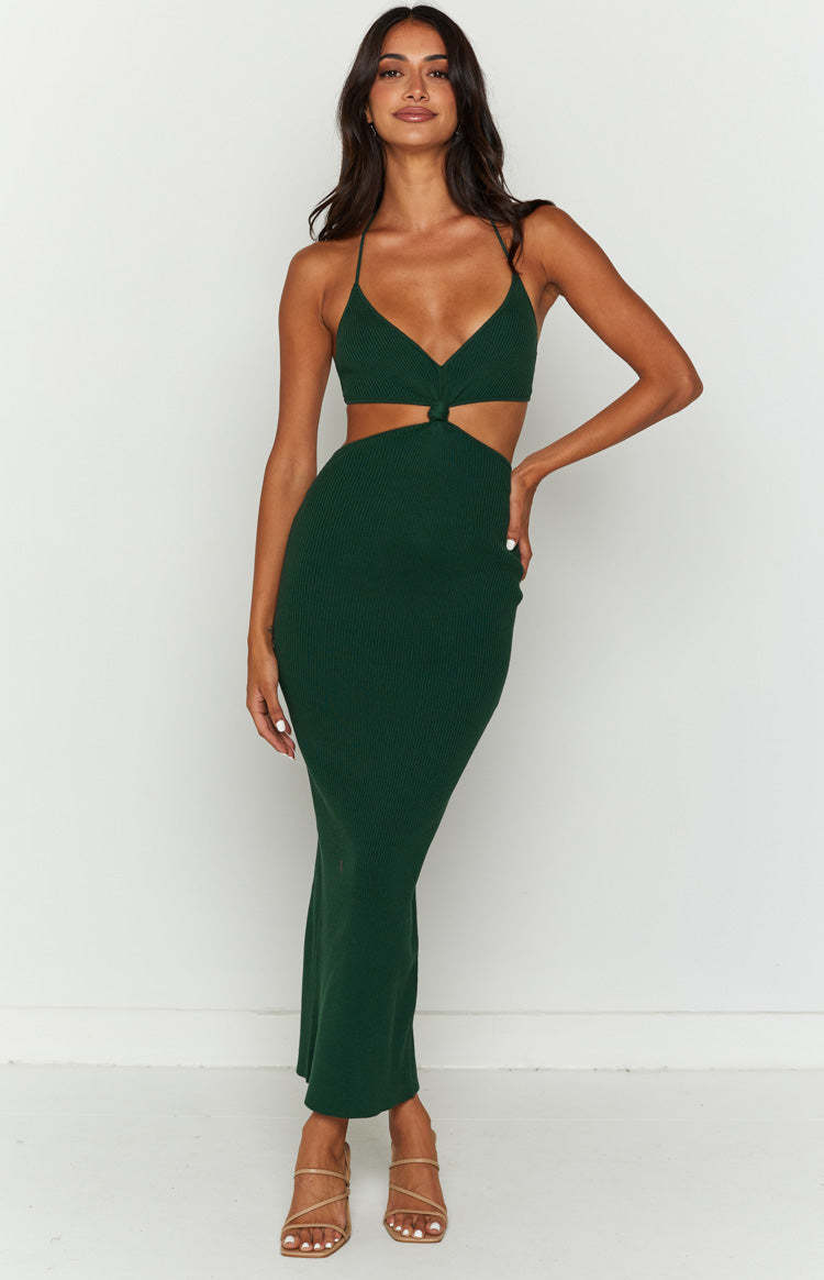 Taya Green Lace Up Maxi Knit Dress-Vavasi.All Rights Reserved.