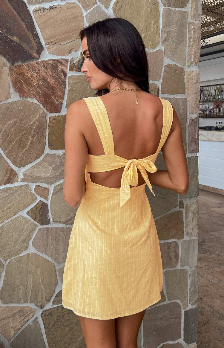 Taylor Yellow Tie Back Mini Dress-Vavasi.All Rights Reserved.