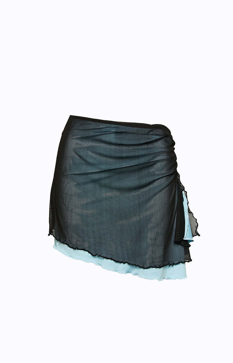 Taytum Blue Contrast Mesh Mini Skirt-Vavasi.All Rights Reserved.