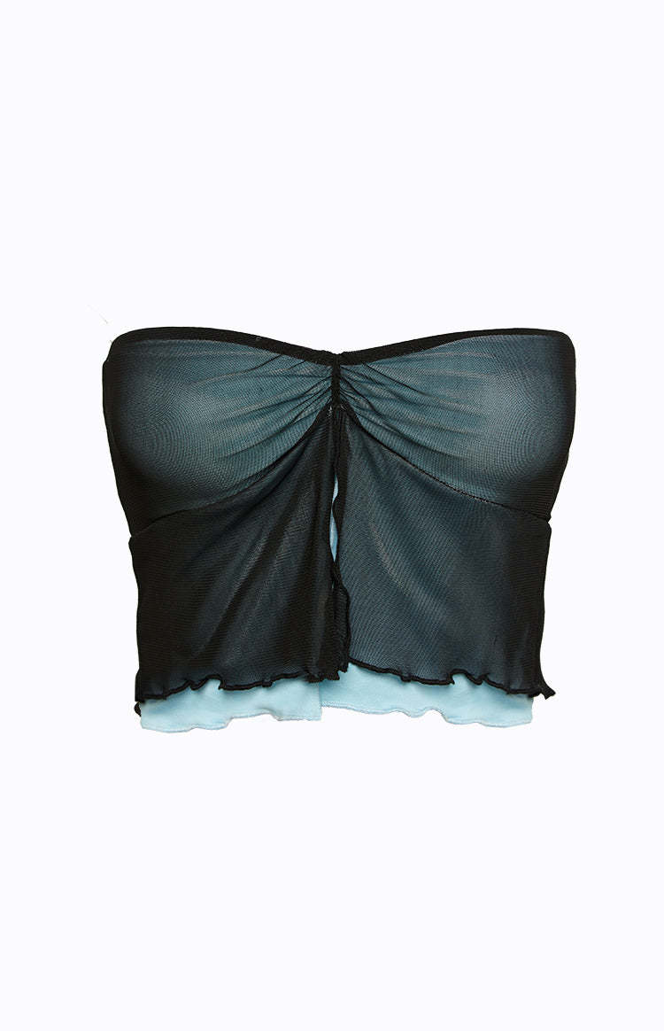 Taytum Blue Contrast Mesh Top-Vavasi.All Rights Reserved.