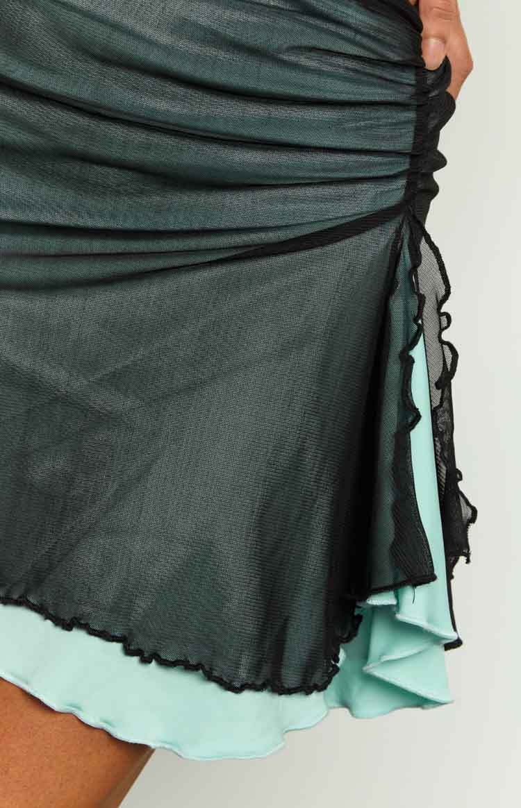 Taytum Blue Contrast Mesh Mini Skirt-Vavasi.All Rights Reserved.