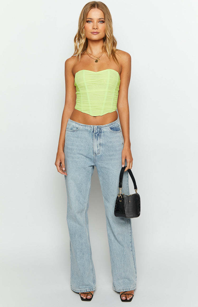 The Electric Green Mesh Strapless Corset-Vavasi.All Rights Reserved.