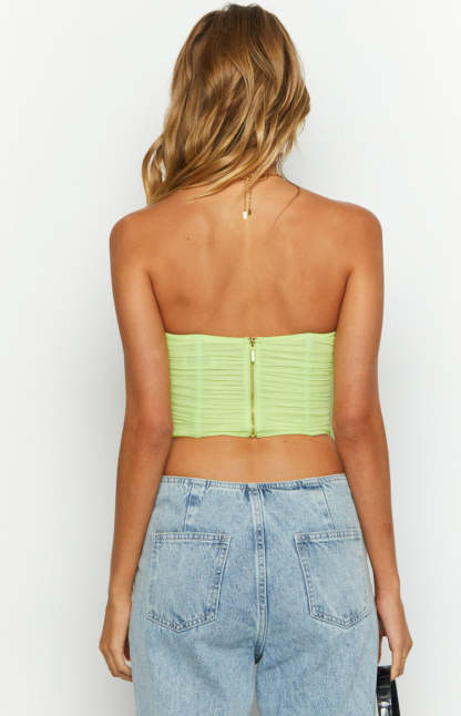 The Electric Green Mesh Strapless Corset-Vavasi.All Rights Reserved.