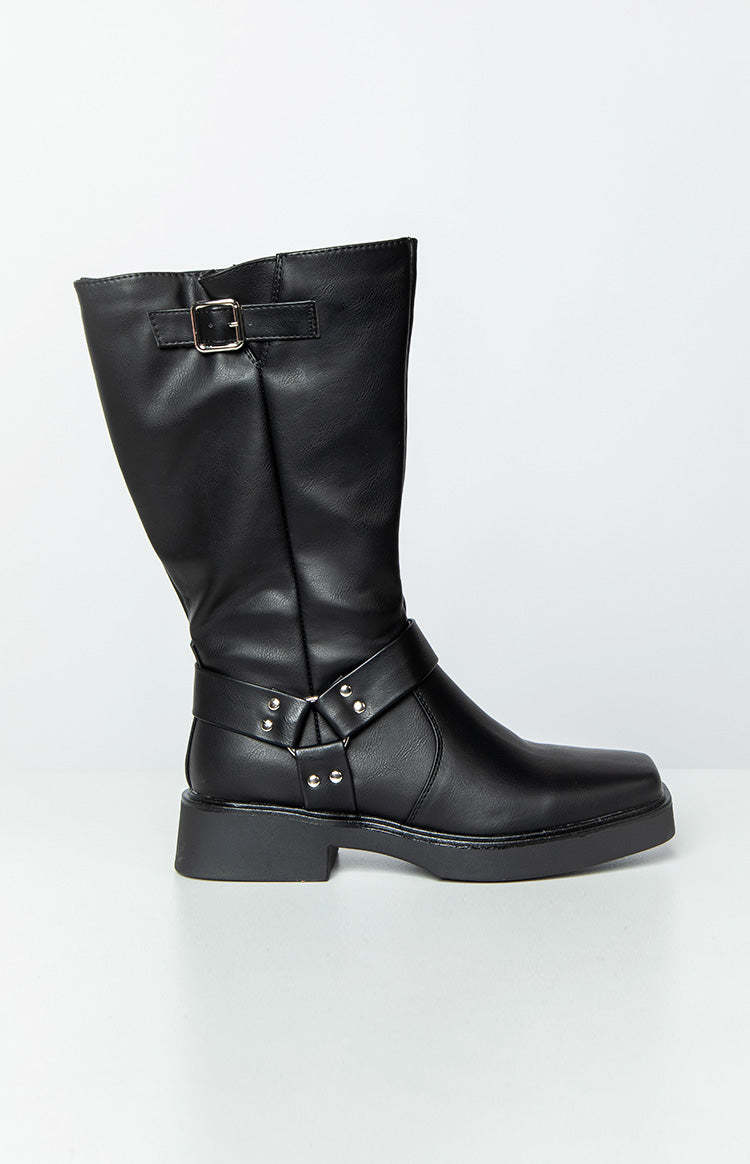 Therapy Edge Black Biker Boots-Vavasi.All Rights Reserved.