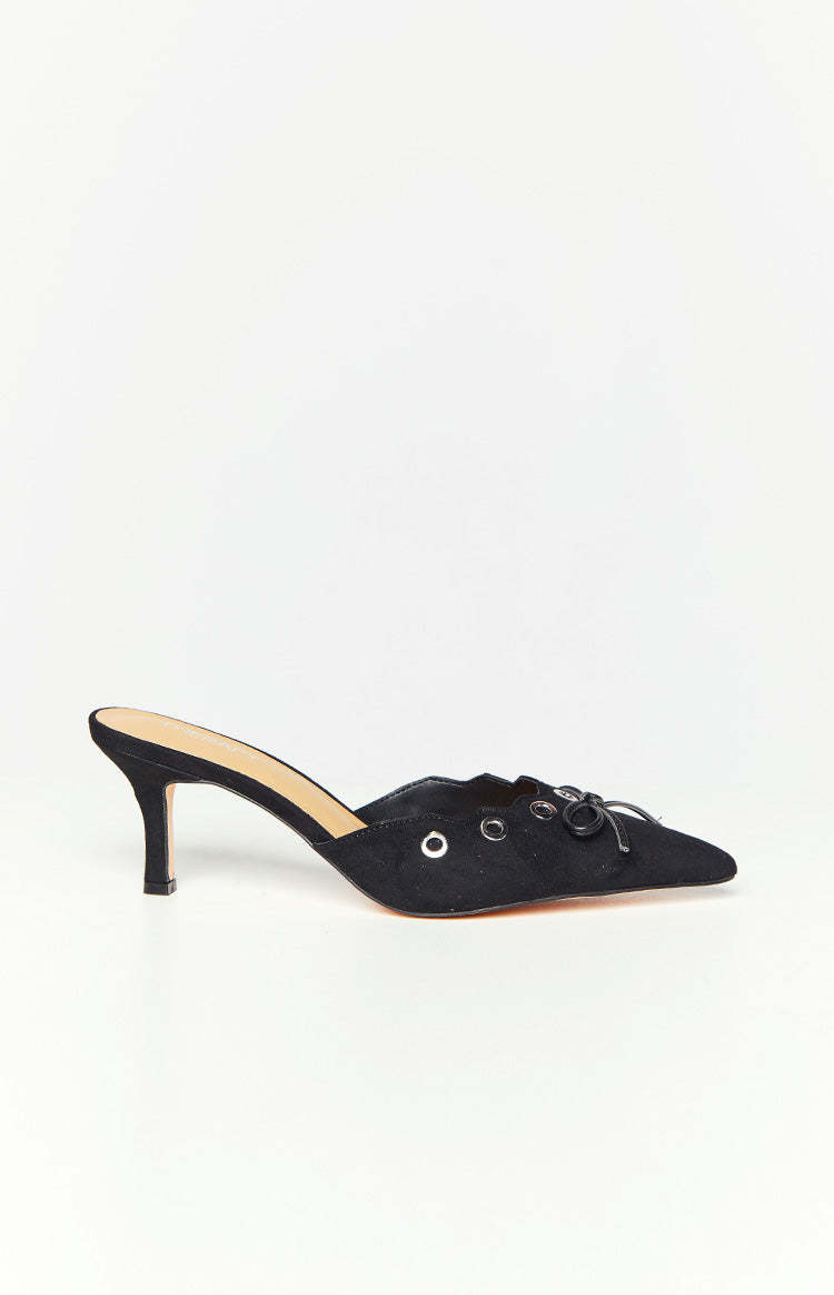 Therapy Justice Black Microfiber Heels-Vavasi.All Rights Reserved.