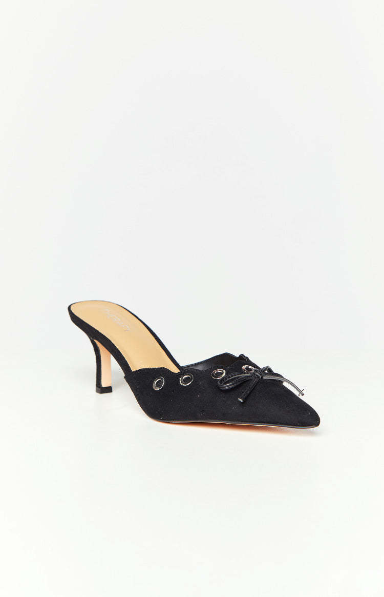 Therapy Justice Black Microfiber Heels-Vavasi.All Rights Reserved.