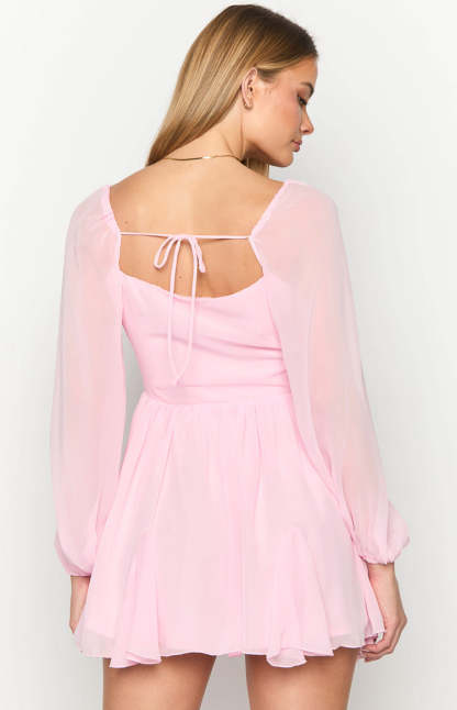 Tiffany Pink Long Sleeve Mini Dress-Vavasi.All Rights Reserved.