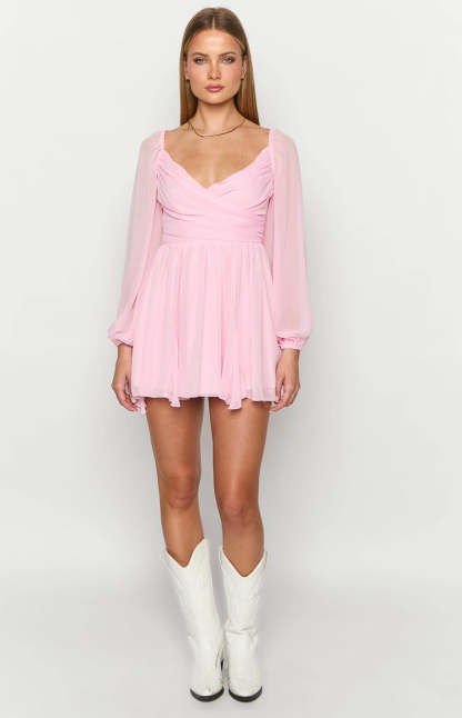 Tiffany Pink Long Sleeve Mini Dress-Vavasi.All Rights Reserved.