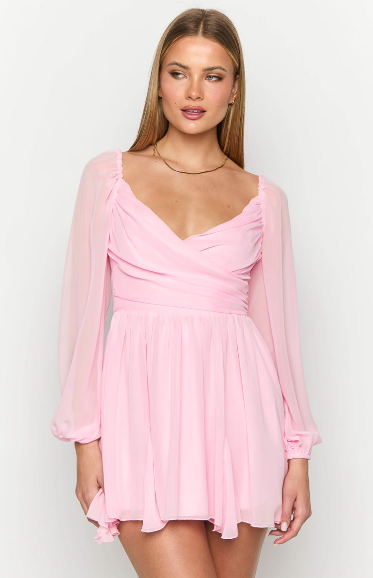 Tiffany Pink Long Sleeve Mini Dress-Vavasi.All Rights Reserved.