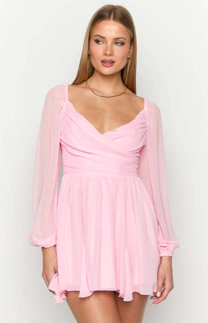 Tiffany Pink Long Sleeve Mini Dress-Vavasi.All Rights Reserved.