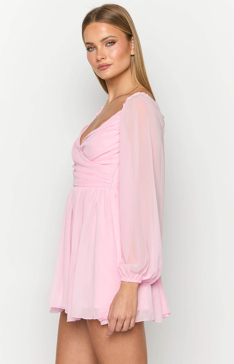 Tiffany Pink Long Sleeve Mini Dress-Vavasi.All Rights Reserved.