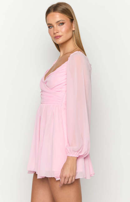 Tiffany Pink Long Sleeve Mini Dress-Vavasi.All Rights Reserved.