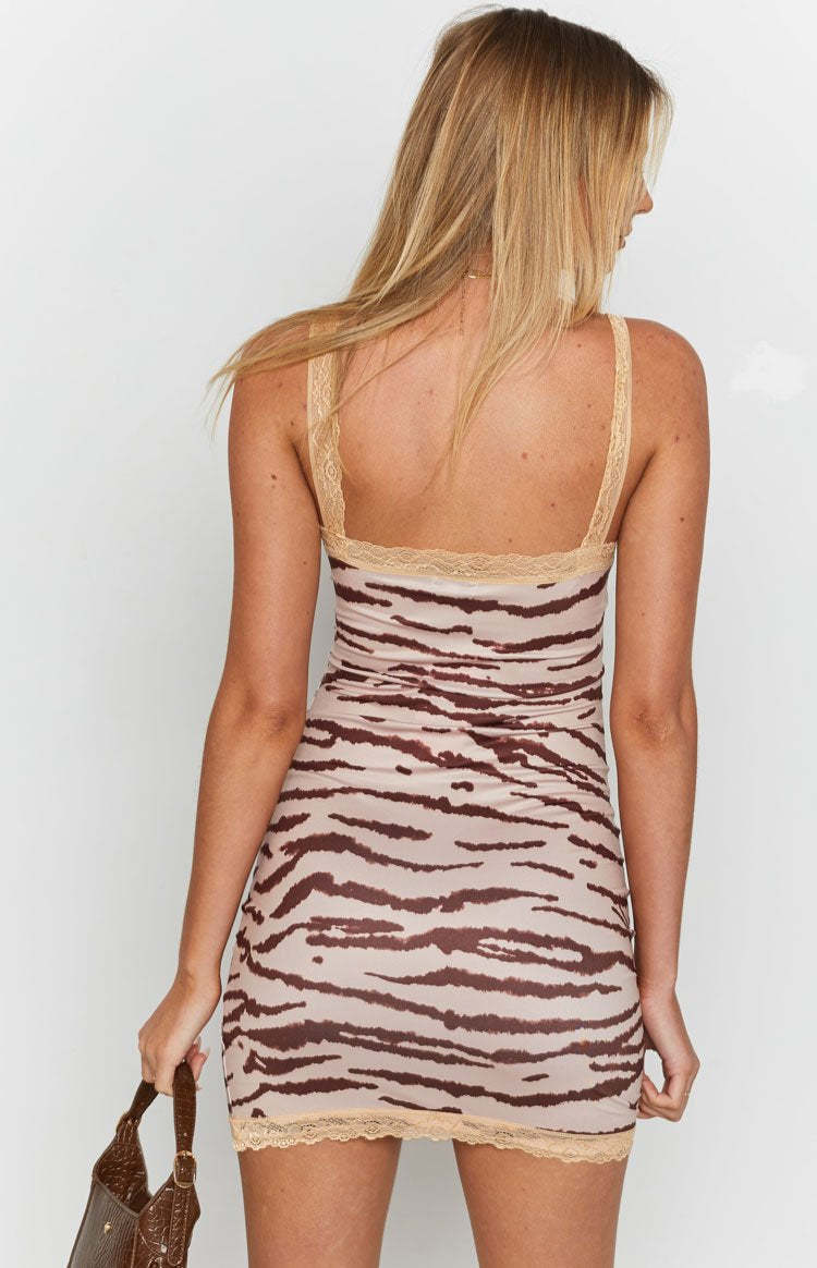 Nalah Animal Print Mini Dress Cream-Vavasi.All Rights Reserved.