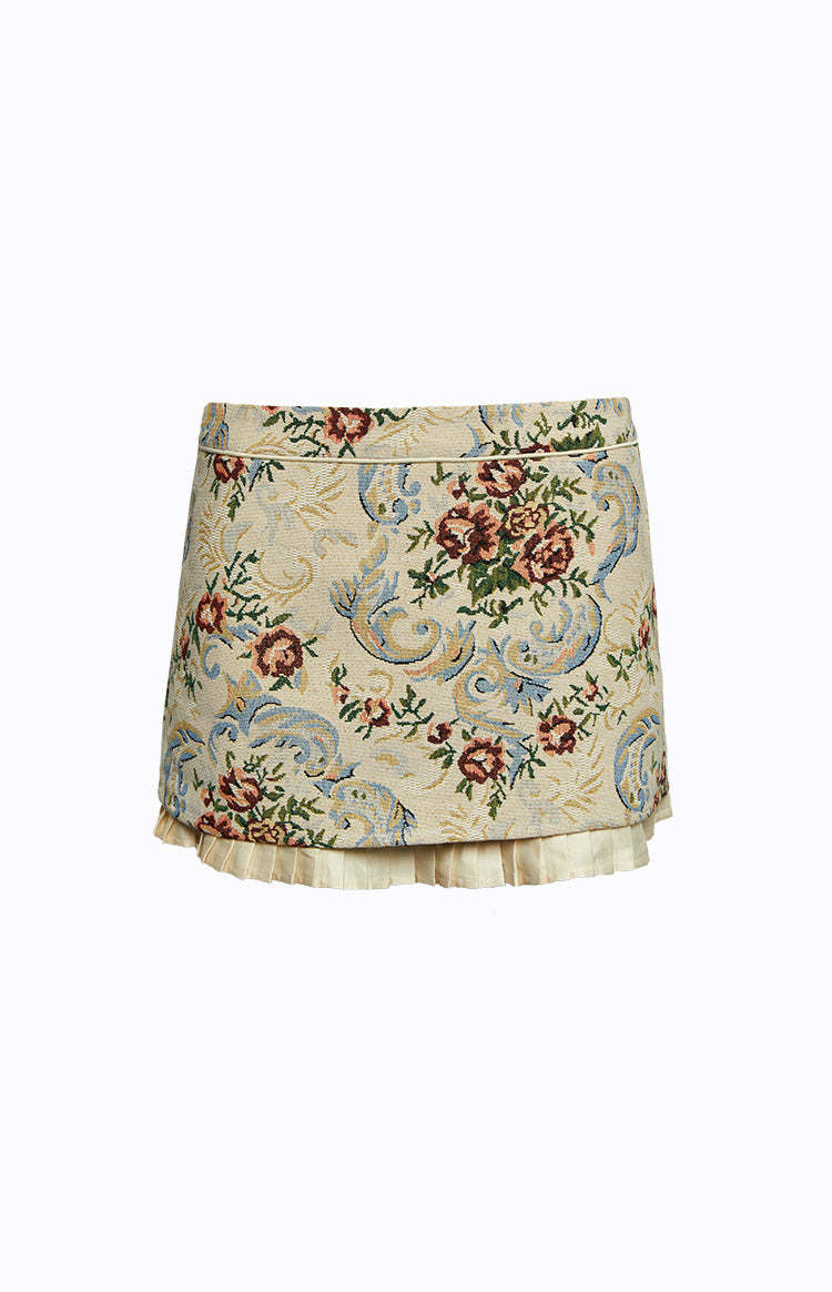 Till Forever Beige Tapestry Mini Skirt-Vavasi.All Rights Reserved.