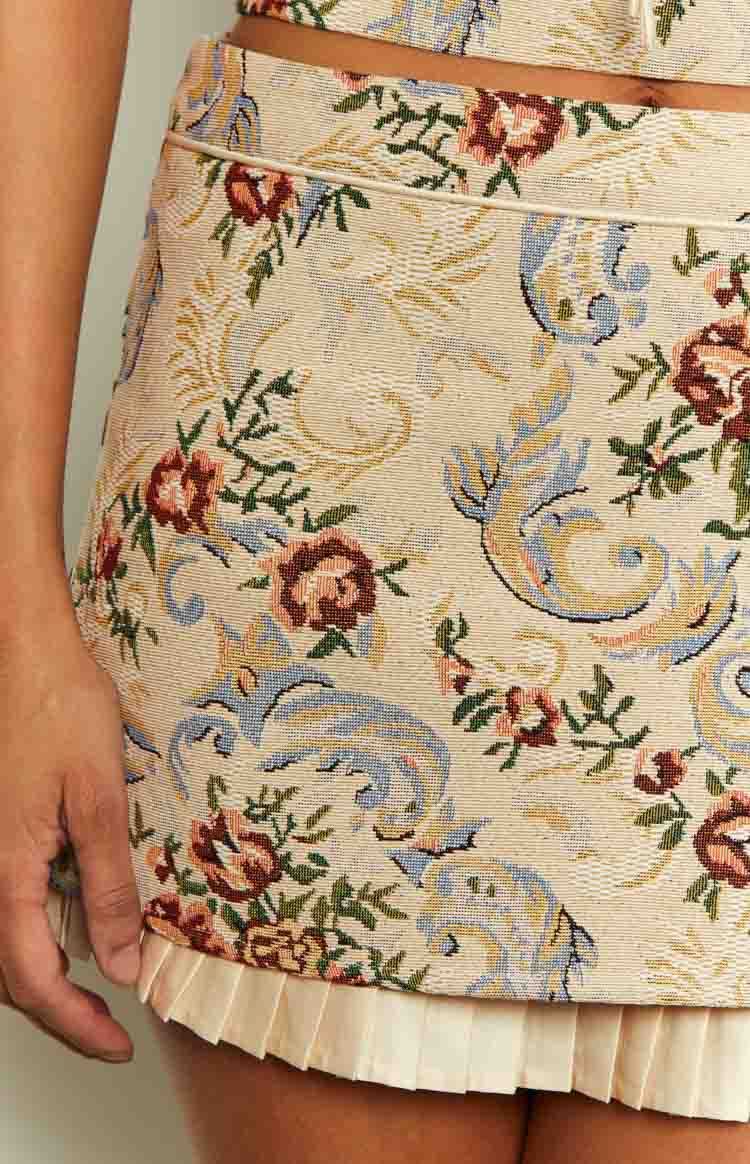 Till Forever Beige Tapestry Mini Skirt-Vavasi.All Rights Reserved.
