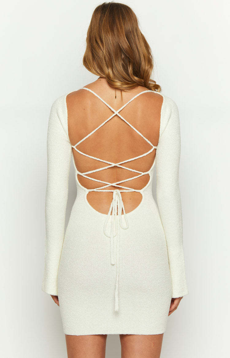 Tillie White Knit Mini Dress-Vavasi.All Rights Reserved.