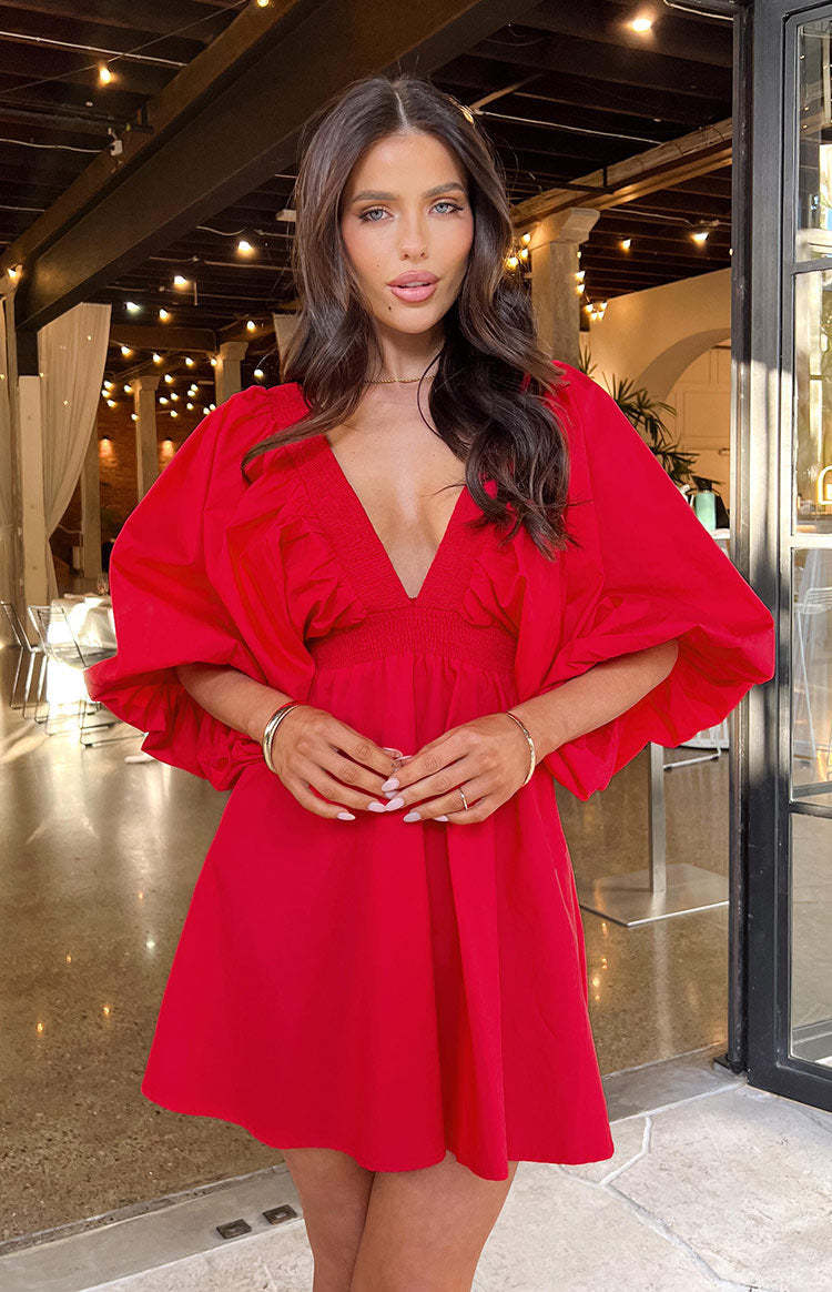 Torie Red Short Sleeve Mini Dress-Vavasi.All Rights Reserved.