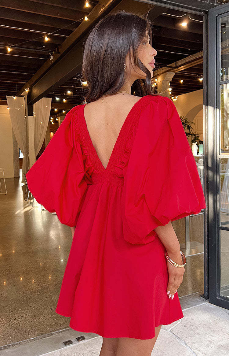 Torie Red Short Sleeve Mini Dress-Vavasi.All Rights Reserved.
