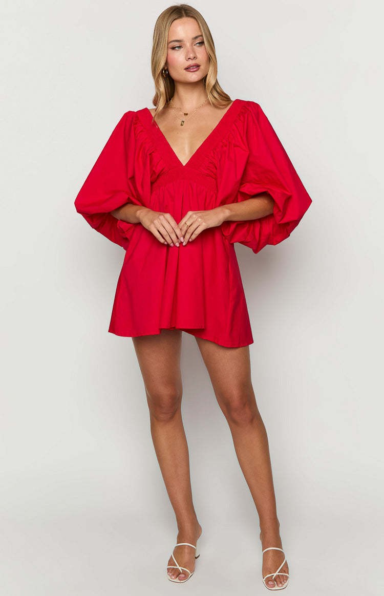 Torie Red Short Sleeve Mini Dress-Vavasi.All Rights Reserved.