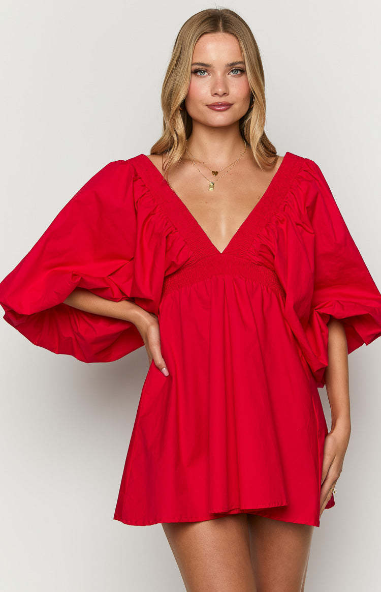 Torie Red Short Sleeve Mini Dress-Vavasi.All Rights Reserved.