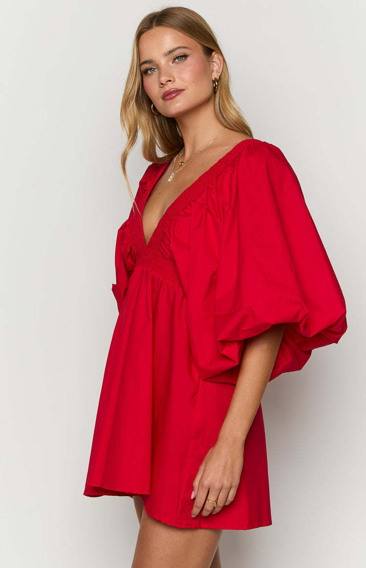 Torie Red Short Sleeve Mini Dress-Vavasi.All Rights Reserved.