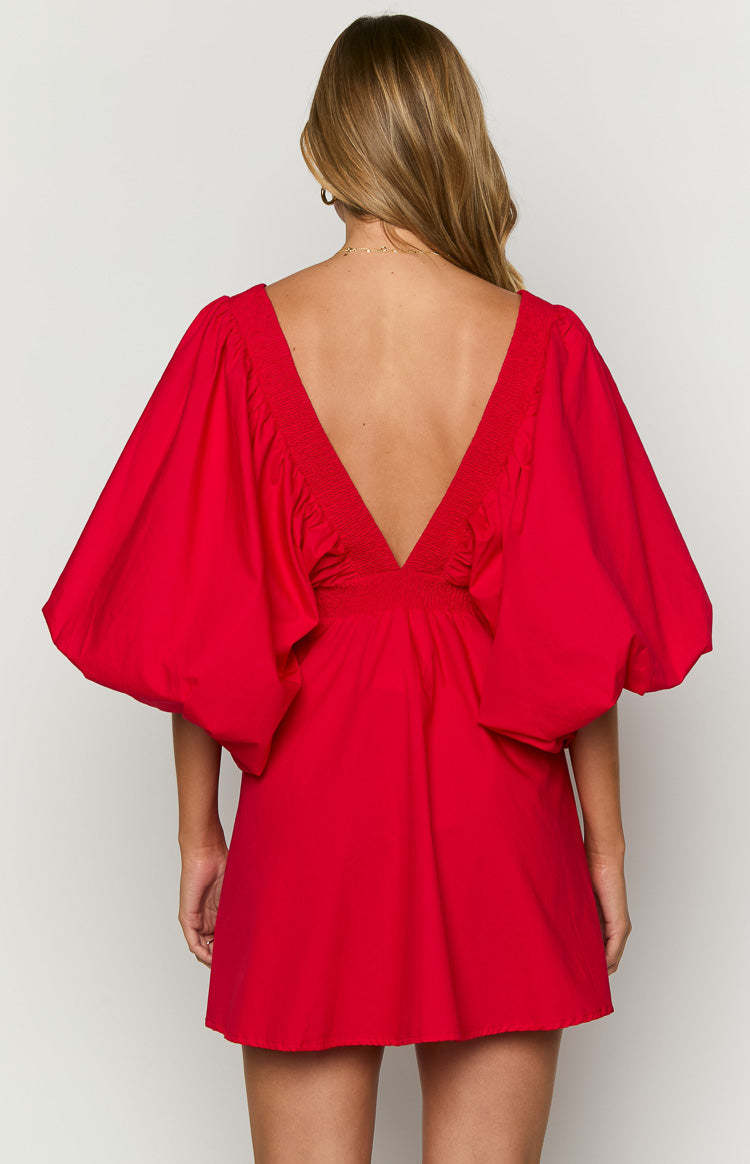 Torie Red Short Sleeve Mini Dress-Vavasi.All Rights Reserved.