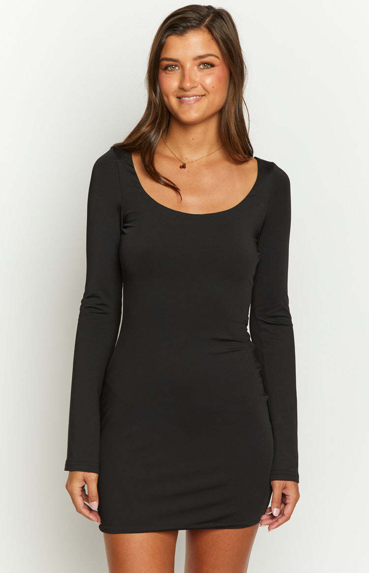 Tory Black Long Sleeve Mini Dress-Vavasi.All Rights Reserved.
