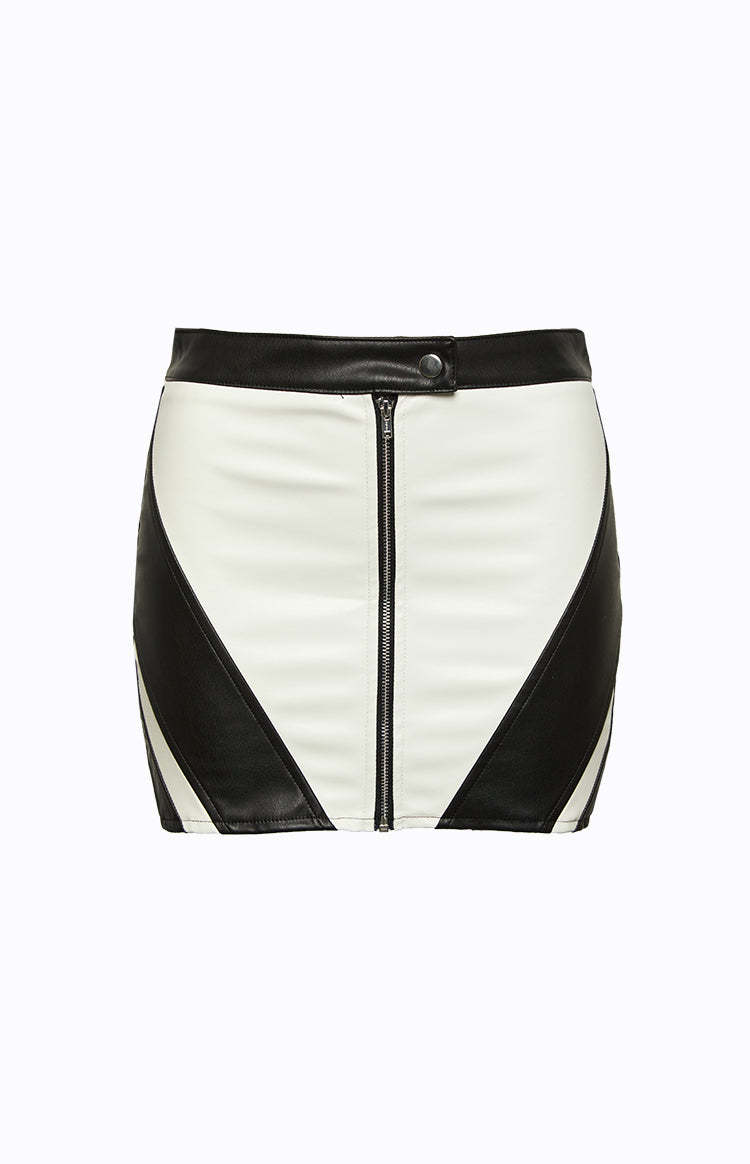 Trespass White Contrast PU Low Waist Mini Skirt-Vavasi.All Rights Reserved.