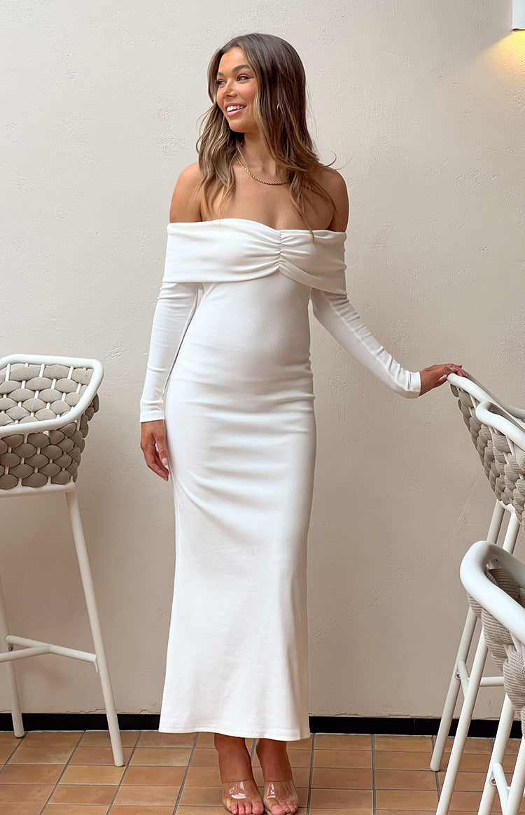 Tuesday White Long Sleeve Maxi Dress-Vavasi.All Rights Reserved.