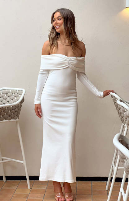Tuesday White Long Sleeve Maxi Dress-Vavasi.All Rights Reserved.
