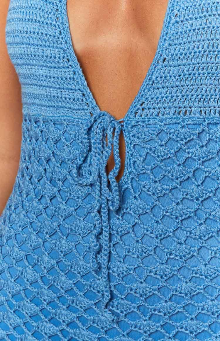 Tulip Blue Crochet Mini Dress-Vavasi.All Rights Reserved.