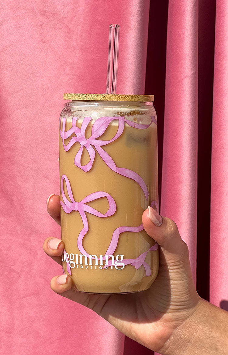Twinkle Pink Bow Glass Tumbler-Vavasi.All Rights Reserved.
