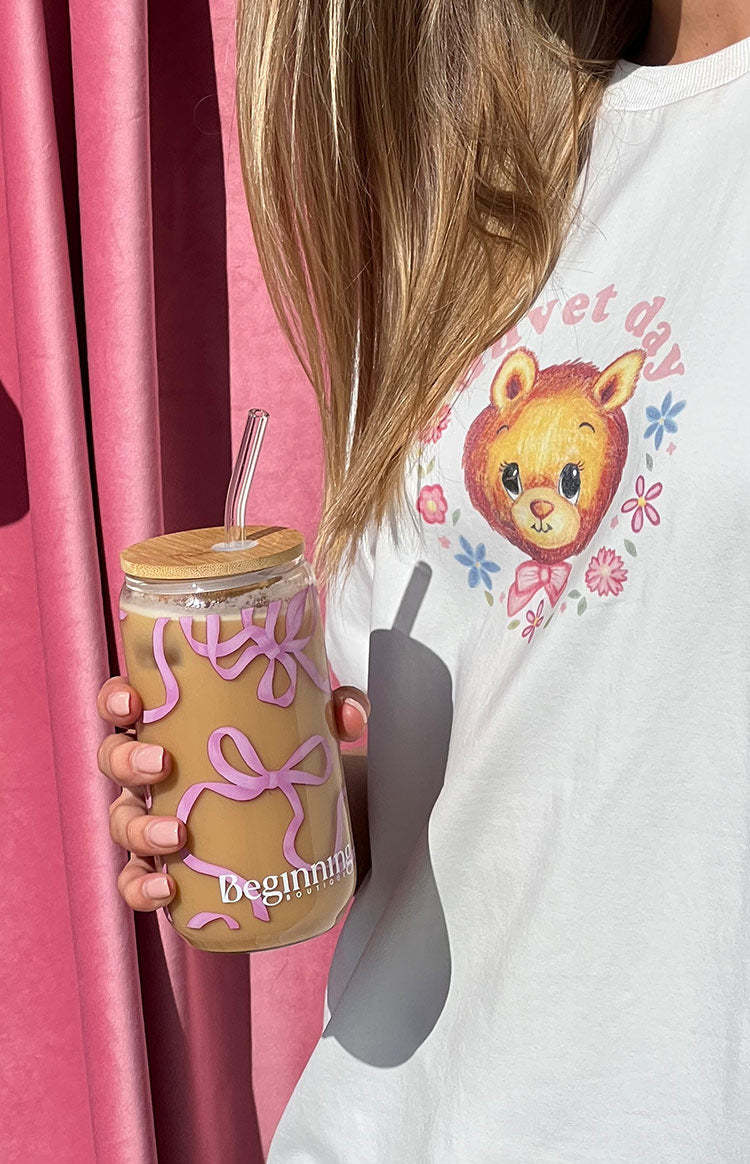 Twinkle Pink Bow Glass Tumbler-Vavasi.All Rights Reserved.