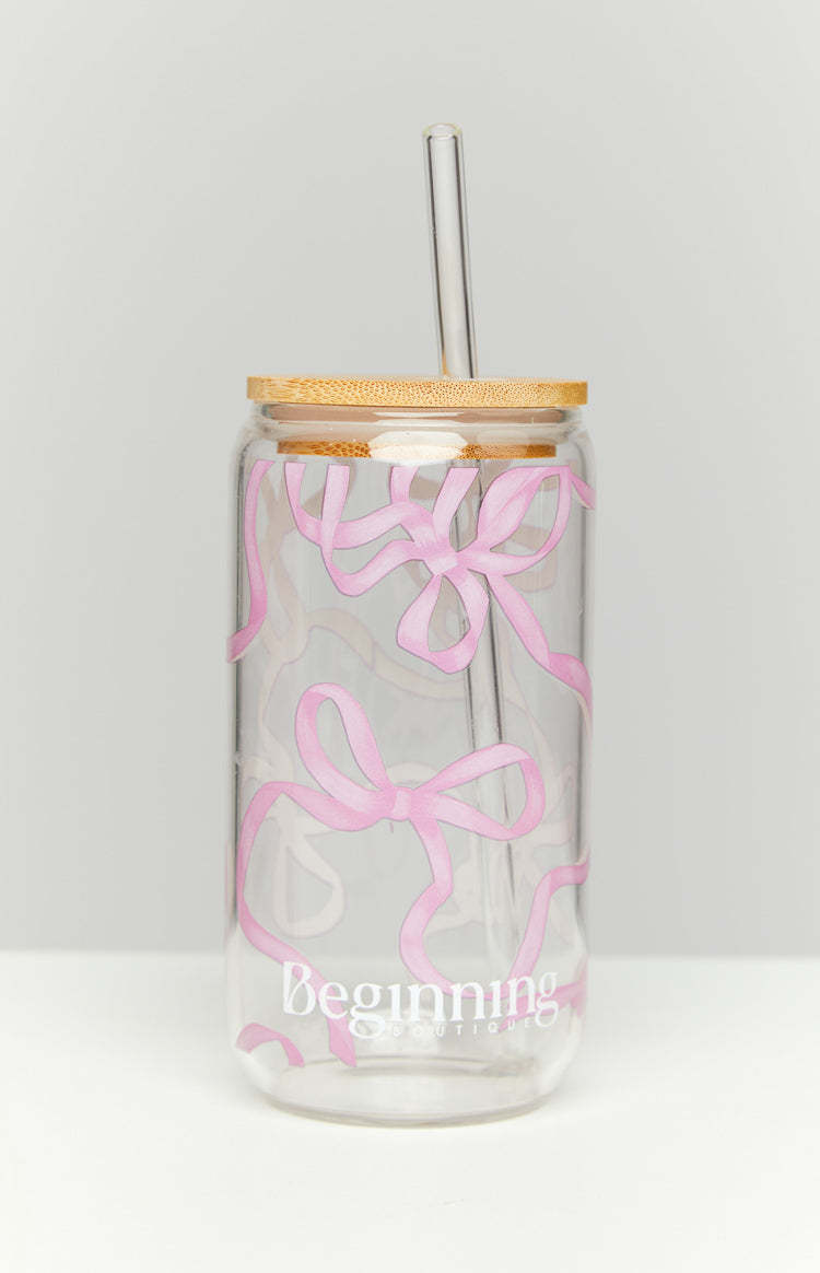 Twinkle Pink Bow Glass Tumbler-Vavasi.All Rights Reserved.