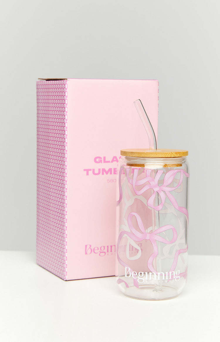 Twinkle Pink Bow Glass Tumbler-Vavasi.All Rights Reserved.