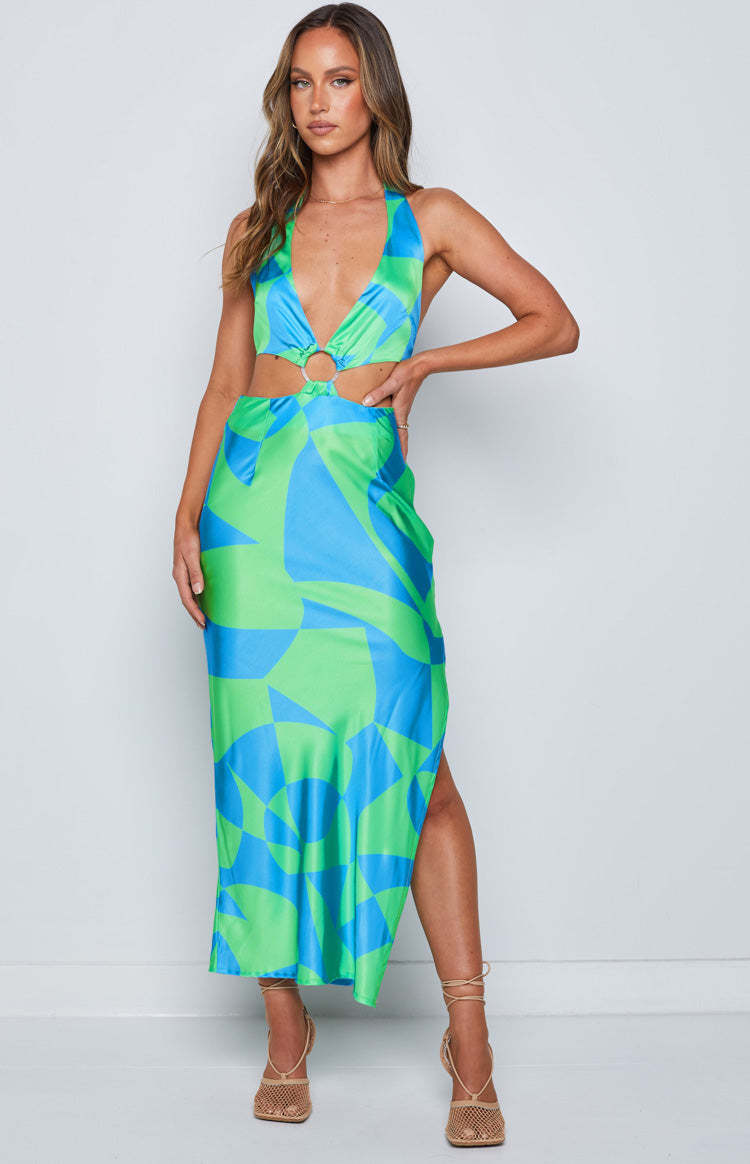 Underwater Green Print Midi Dress-Vavasi.All Rights Reserved.